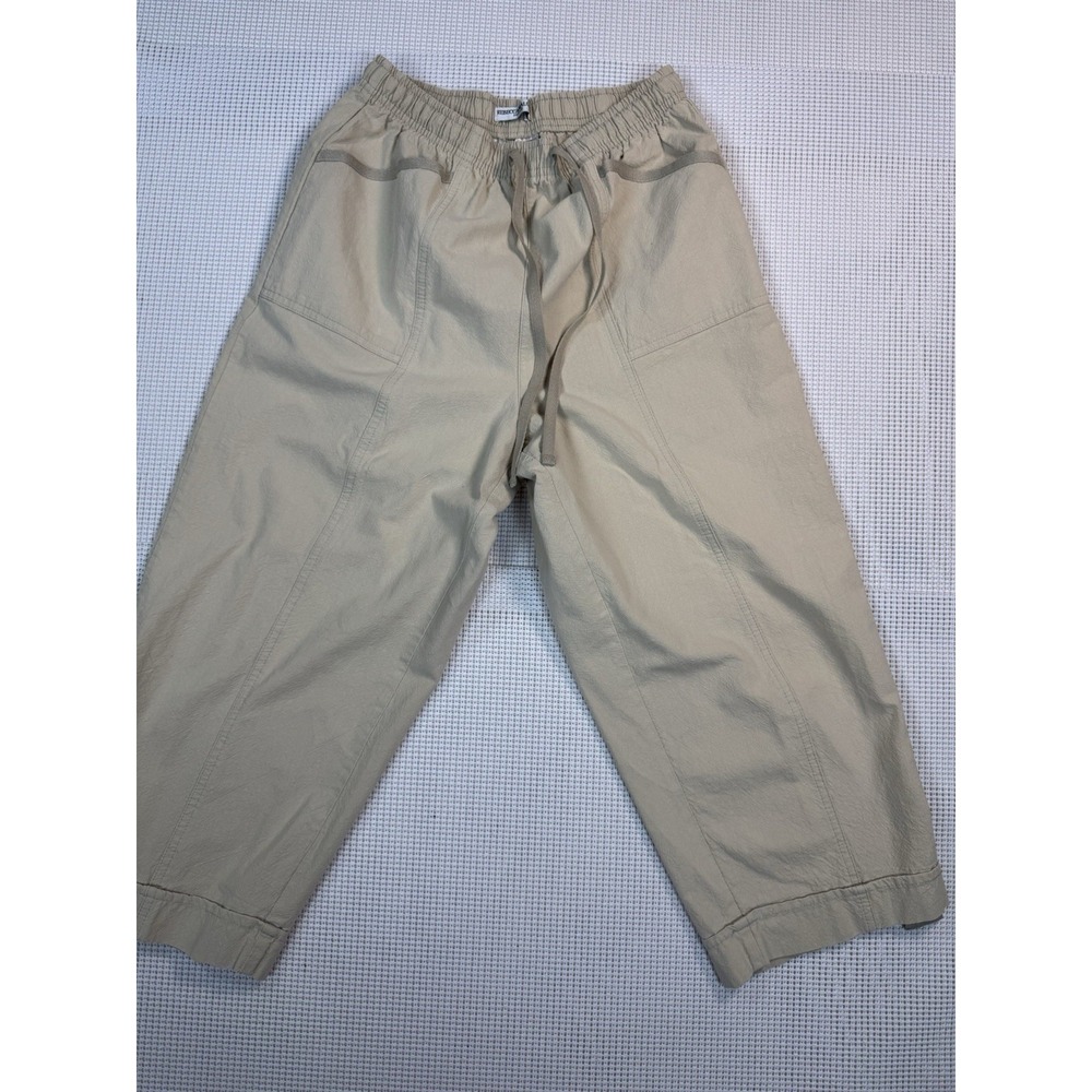 Rebecca Malone Petite Capri Pants PS Beige Elastic Waist Cropped Wide Leg Cotton
